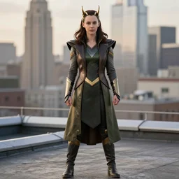 sylvie laufeydottir, lady loki from marvel, standing on a rooftop, highly detailed, by donato giancola