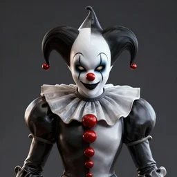 ominous front shot of a court jester!!!! character, by artgerm greg rutkowski, octane render, polished, glossy, holographic metallic, bionic futurism, robotic cyborg, 8 5 mm f 1. 8 lit edges, ominous elegant luminous intricate quartz highly detailed concept, polygonal shards, artstation sharp focus ray tracing cinematic masterpiece fine portrait