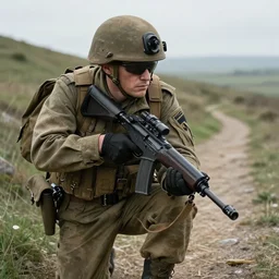 scout on trail for war crimes, highly detailed, extremely high quality,