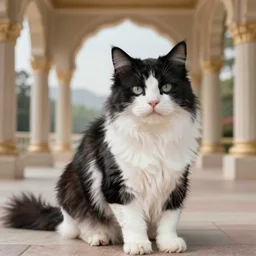 a portrait of an black and white long haired cat in a scenic palace environment, trending on artstation