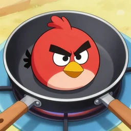 angry bird in a pan, picture from food wars