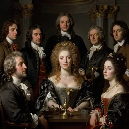 grandiloquent enthralling inner sanctum of the most dreadful and beautiful ambition, in the style of Jeff Easley, Jacques-Louis David, Howard Lyon, Élisabeth Vigée Le Brun, dramatic lighting, establishing shot, detailed and clear beautiful realistic faces, 8k resolution – W 1024