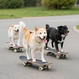 dogs riding skateboards