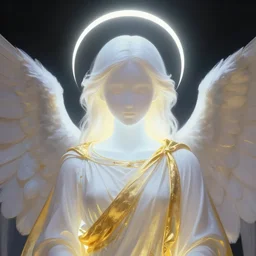 Closeup portrait of a glowing robot angel, faceless, genderless, white light halo, white and gold robes, peaceful expression, by Artgerm, by Albert Edelfelt, matte painting, trending on Artstation