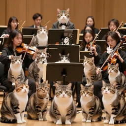 a symphony orchestra where all of the musicians are cats