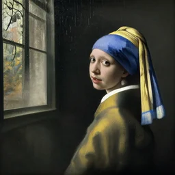 baroque painting from 1 6 7 0 of a lonely girl staring out a window at the rain by johannes vermeer, jan vermeer, soft lighting