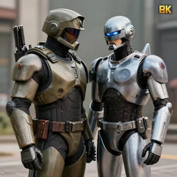 Master Chief and Robocop, love at first sight, sigma 85mm f/1.4, 4k, depth of field, high resolution, 4k, 8k, hd, full color