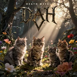 death metal album art, kittens and flowers