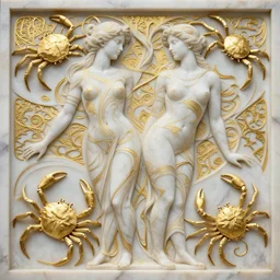 symmetry, intracate white marble bas relief sculpture with intricate gold wire inlay, abstract patterns, feminine shapes, crabs, spiders, scorpions, tarantulas, marble with gold wire inlay, beautiful, stunning, highly detailed, intricately detailed, art nuevo, octane, 8 k, hdr, art by hr geiger and ridley scott and alphonse mucha, trending on artstation