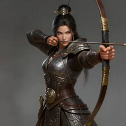a highly detailed illustration of fierce mongol warrior woman with bow, heroic shooting bow pose, perfect hyperdetailed face, intricate, elegant, highly detailed, centered, digital painting, artstation, concept art, smooth, sharp focus, league of legends concept art, wlop.