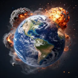 view of earth being destroyed by an explosion