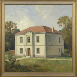 a beautiful painting of a building in a serene landscape by anton otto fischer
