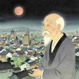 an elder chinese space city by kawase hasui. hd