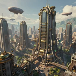 a busy steampunk City, airships cruising across a megapolis, highly detailed, steampunk, digital art, trending on artstation