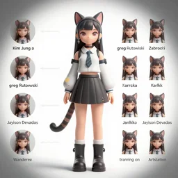 wanderer cat girl, character sheet, concept design, contrast, hot toys, kim jung gi, greg rutkowski, zabrocki, karlkka, jayison devadas, trending on artstation, 8 k, ultra wide angle, pincushion lens effect
