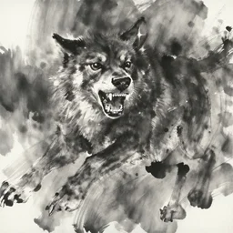 extreme emotional movement of fience animal, ink painting, in style of thawan duchanee, high quality,
