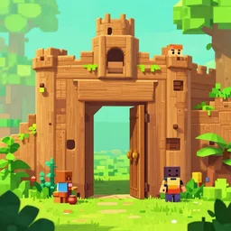 open door wood wall fortress airship greeble block amazon jungle vanillaware fanart arstation by sung choi and eric pfeiffer and gabriel garza and casper konefal