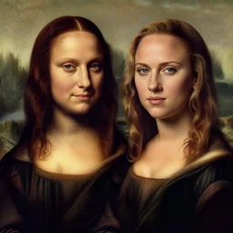 fantasy portrait of natalie portman and scarlet johansson, by albrecht durer, jean delville, jan van by, da vinci, craig mullins