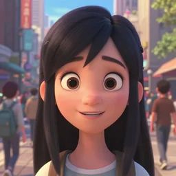 a film still of a pixar ( up style ) style happy city girl, finely detailed features, closeup at the faces, perfect art, at an busy city, gapmoe yandere grimdark, ( emerald herald ), trending on pixiv fanbox, painted by greg rutkowski makoto shinkai takashi takeuchi greg rutkowski, alphonse mucha