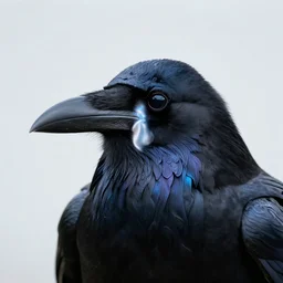 full shot of a beautiful black raven bird defined facial features, intricate abstract. symmetrical facial features, bio luminescent, plasma, by ruan jia and artgerm and range murata and wlop and ross tran and william - adolphe bouguereau and beeple. key art. fantasy illustration. award winning, artstation, intricate details, realistic, hyperdetailed, 8 k resolution.