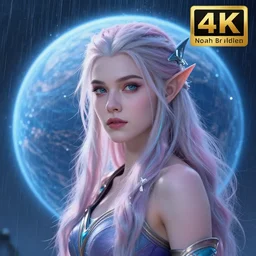 ( hyperrealist portrait of sylvanas windrunner on a blue planet where it rains. ) by noah bradley, photorealistic, dynamic lighting, beautiful, trending on artstation, wallpaper, dream, 4 k, award winning, lovely pastel colors, ethereal, elegant, cute face, handsome girl, perfect factions