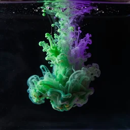 amoled wallpaper, ink dropped into water, green, purple, black background