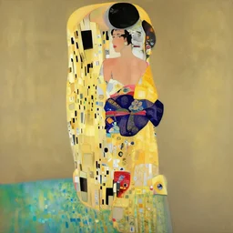 painting of kardashian in a kimono, view from behind, fully clothed, by klimt, background by nicolas delort and studio ghibli, surreal, dramatic lighting