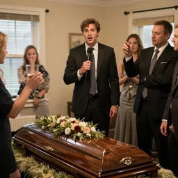 a guy hosting a blast of a party at a funeral, funny