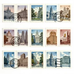 many postage stamps in a row