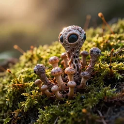 a beautiful macro photography of moss with alien fungus, hyperdetailed, warm volumetric lights, made by gerald brom and mike winkelmann