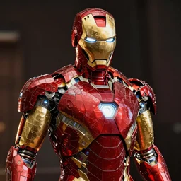 a portrait of iron man, made of a lot of nespresso capsules, mosaic