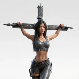 a woman on a metal cross with spears piecing her hands octane 3d render trending on artstation