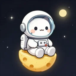 character portrait of a cute cat astronaut sitting on a little cheese moon, glas helmet, artstation, trending, digital art, detailed, featured, crisp and sharp, ambient light, cute, simple drawing, 8 bit