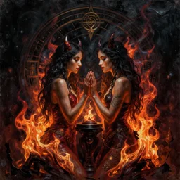 a striking esoteric painting of bestie in the hellfire, dark, black background, occult, by Edward Leighton