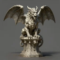 a detailed full body portrait gargoyle in stone on a podium, by greg rutkowski and justin gerard, digital art, monstrous, art nouveau, baroque style, realistic painting, very detailed, fantasy, dnd, character design, trending on artstation