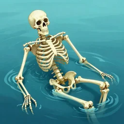 a skeleton giant sinking into the water. by alex konstad