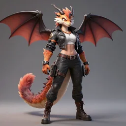beautiful full body portrait of a strong female anthropomorphic dragon fursona wearing biker clothes. character design by rj palmer detailed, soft lighting, rendered in octane