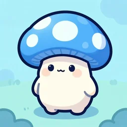 a cute chubby mushroom, stylized, digital art, blue scheme, mobile game