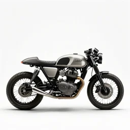 handcrafted cafe racer motorcycle, professional product shot, isolated on a pure white background, centered, entire object in frame, sharp focus, soft studio lighting