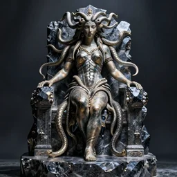 Medusa standing on an obsidian throne.