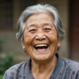 photograph of old woman laughing
