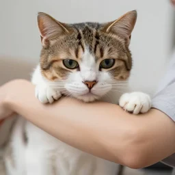 my cat is stuck on my arm!!! how do i get him off?, high definition, beautiful award winning photography, 8 k.