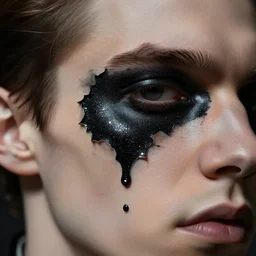 close - up dorian gray, skin peels off revealing black glitter void, fine art photography masterpiece, highly detailed anka zhuravleva ren hang, dramatic lighting, long shot, wide angle, uhd 8 k, sharp focus