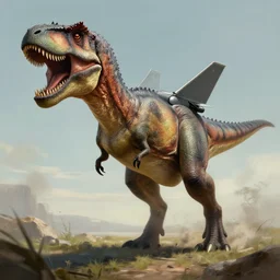 a detailed digital art painting of a trex dinosaur fighter jet chimera sharp teeth
