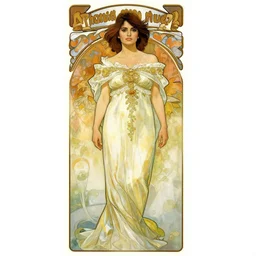 a tender full body portrait of penelope cruz by alphonse mucha