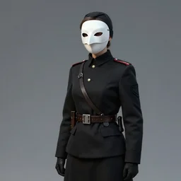 ww 1 german female masked operative with the standard black uniform and a white porcelain crow mask, artstation, trending on artstation, establishing shot, by simon stalenhag
