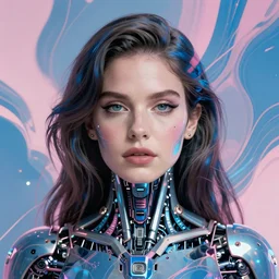 portrait of lana del rey as a cyborg. realist abstract. key art. cyberpunk, blue and pink, intricate artwork. by tooth wu, wlop, beeple, dan mumford. 8 k octane render, trending on artstation, greg rutkowski very coherent symmetrical artwork. cinematic, hyperrealism, very detailed, iridescent accents