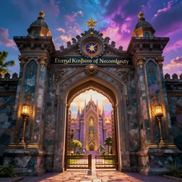 The gate to the eternal kingdom of necromancy, fantasy, digital art, HD, detailed, vibrant colors.