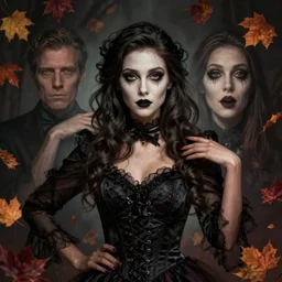 gorgeous female stella maeve magician, realistic character concept, medium shot, elegant pose, spooky, illustration, symmetrical face and body, cinematic lighting, detailed realistic symmetrical eyes, 8 k, jacob riis, tom bagshaw, single face, insanely detailed and intricate elegant, autumn leaves