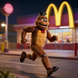 he - man running from freddy fazbear in mcdonalds at 3 am